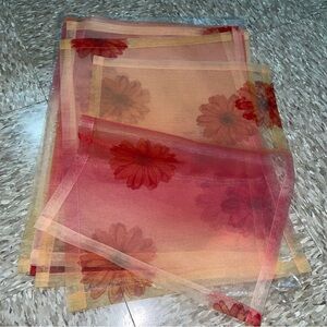 5Pc Bodrum Sheer Dahlia Orange Yellow  Floral Placemats Rectangle 14"X20"
